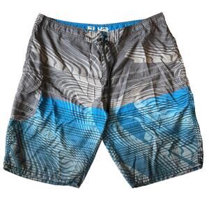 ELX Men Swimming Trunks size 40 No Lining 1 Pocket Stripes Blue & Gray